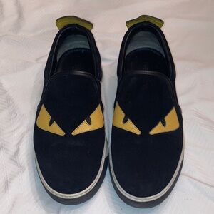 Fendi Black and Yellow Slip-On Sneakers